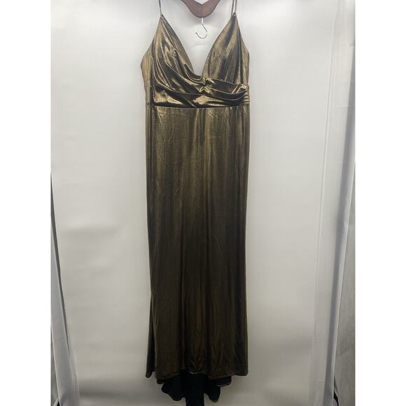 Leena for Mac Duggal Women's Gold Long Sleeve Sequined Gown/Dress Size 16 - Picture 1 of 16